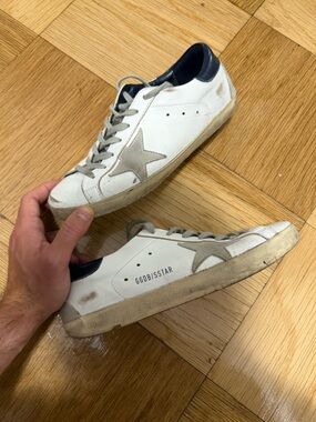 Golden Goose White Leather Sneakers with Gray Star and Black Heel